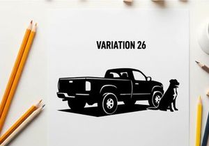 Silhouette of a pickup truck and dog variation 26 design