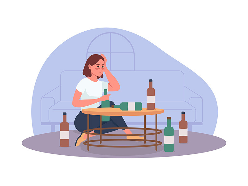 Alcoholism problem 2D vector isolated illustration