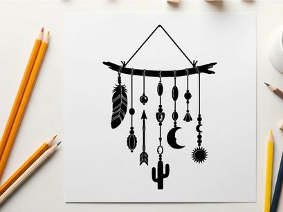 Southwestern dreamcatcher silhouette with turquoise beads and feathers