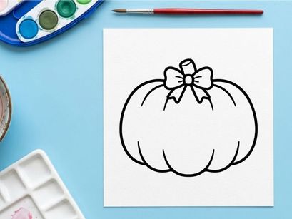 Hand-drawn Halloween pumpkin with spiderweb and bow. Classic spooky jack-o-lantern sketch for festive fall decorations.