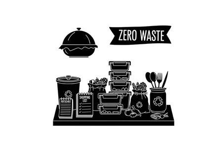 Zero waste kitchen utensils and containers silhouette