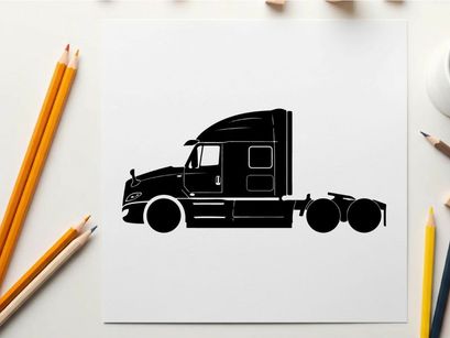Silhouette of a semi truck without trailer on white background