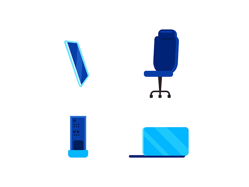 Office equipment flat color vector objects set