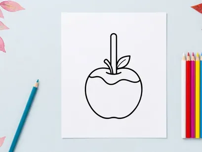 Hand-drawn red apple with leaf illustration. Minimalist fruit sketch for design and educational projects.