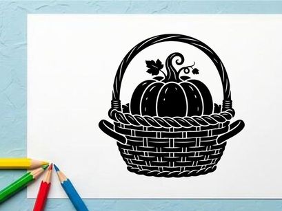 Abóbora na Cesta para Colheita de Outono e Decoração de Outono