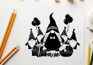 Black silhouette of gnomes celebrating a special occasion with silhouette