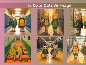 Cute cats at school (Ai Image) preview picture