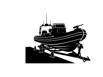 Silhouette of a boat on a trailer in a black and white image preview picture