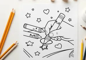 Hand holding pencil drawing love hearts vector illustration