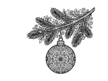 Hand-drawn Christmas ornament with intricate snowflake and pine wreath design for festive decor