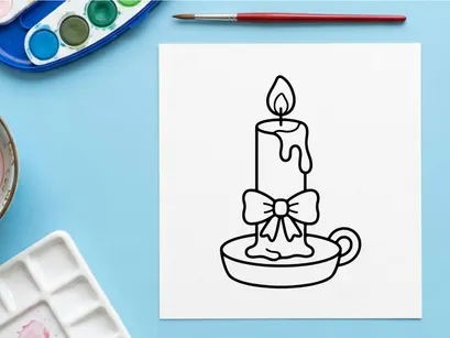 Hand-drawn Halloween candle in a cup with melting wax. Spooky holiday tea light illustration for festive decor and invitations.