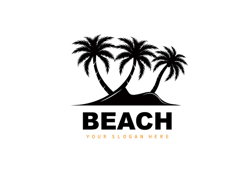 Coconut Tree Logo With Beach Atmosphere, Beach Plant Vector, Sunset View Design