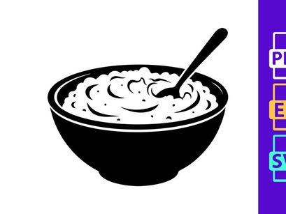 Creamy Bowl of Food with Spoon Icon