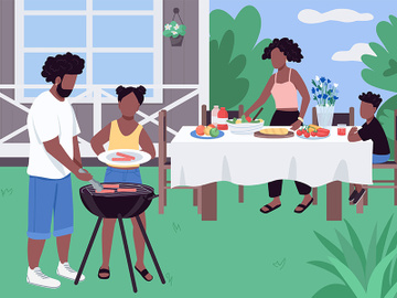 African family barbeque flat color vector illustration preview picture