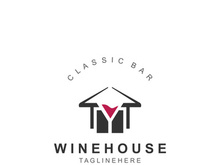 Wine house logo design cretive with drink glass and house template