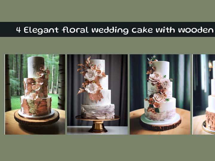 Elegant floral wedding cake with wooden stand