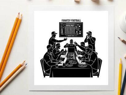 Fantasy football silhouette of friends drafting team