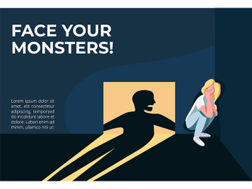 Face your monsters banner flat vector template preview picture