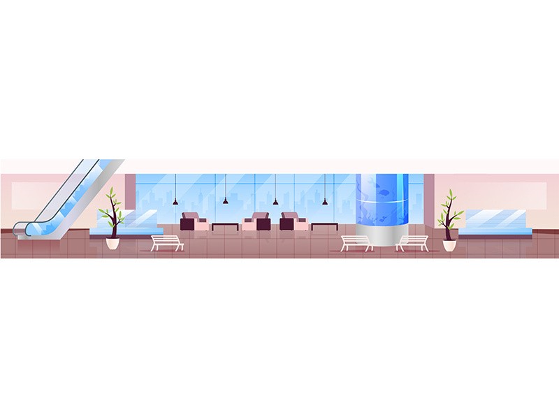 Lounge zone flat color vector illustration