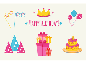Birthday party flat vector illustrations set preview picture