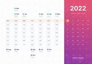 One Page Calendar UI for 2022