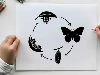 Ilustrasi Vektor Desain Datar Siklus Hidup Kupu-Kupu