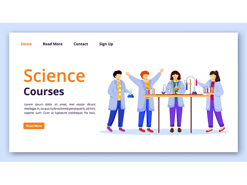 Science courses landing page vector template