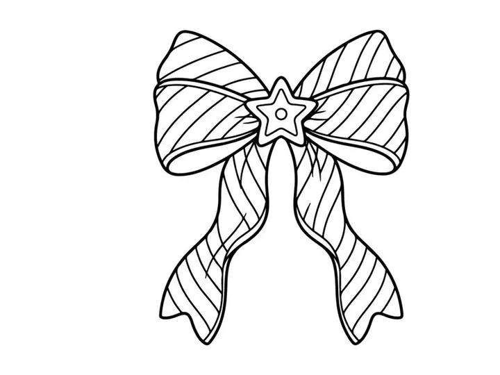 Christmas bow coloring page with star ornament for holiday activity and festive decoration.
