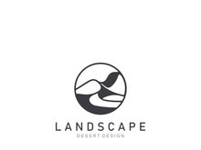 Landscape Desert line art outline minimalist logo vector illustration design