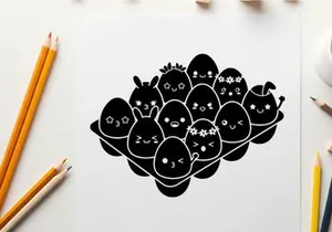 Silhouette of cartoon characters in a group with smiling faces