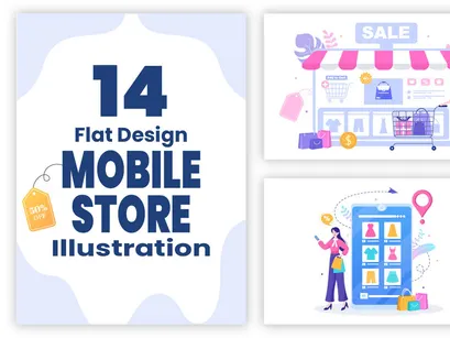 14 Mobile Store or Shopping Online in App Illustration