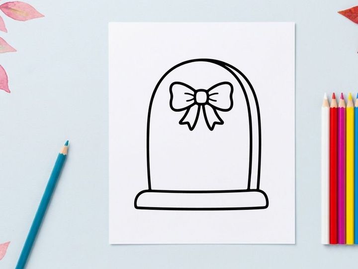 Elegant gift bow on empty picture frame for holiday decor. Minimalist white ribbon accent for seasonal home styling and celebration displays.