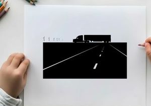 Silhouette of a semi truck driving down a highway at night