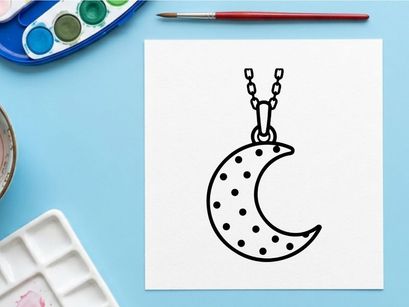Crescent moon pendant necklace with star polka dots. Celestial minimalist jewelry for Halloween or gothic fashion styling.