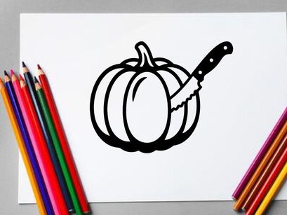 Labu dengan Pisau untuk Halloween atau Panen Musim Gugur