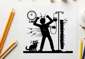 Silhouette of a person flexing with a cat and iv pole