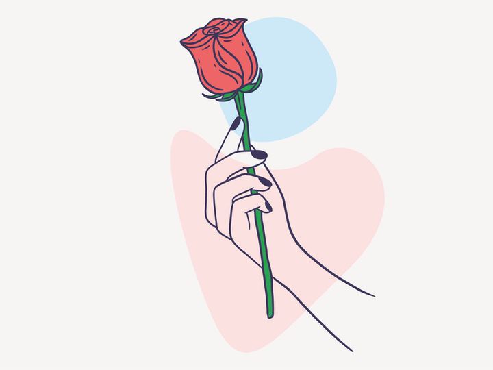 Women Hand Give a Flower, Vector Illustration