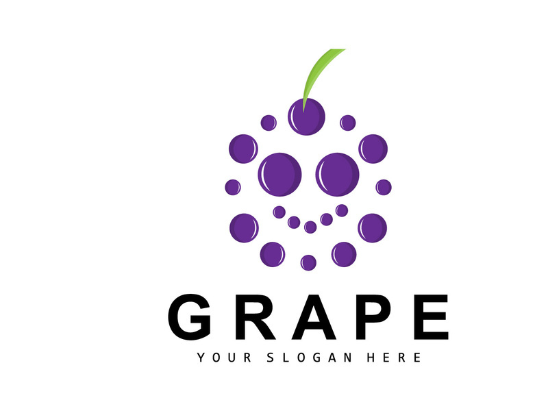 Grape Fruit Logo, Circle Style Fruit Design, Grape Farm Vector, Wine Drink, Nature Icon, Illustration Template