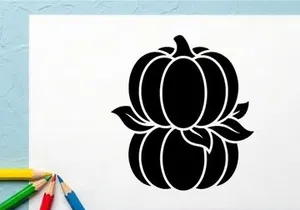 Silhouette of a pumpkin with leaves for Halloween or autumn decor