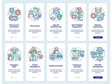 Digital skills and career development onboarding mobile app screen set preview picture