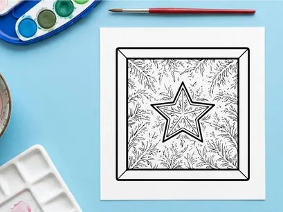 Christmas star ornament line art drawing for holiday greeting card design
