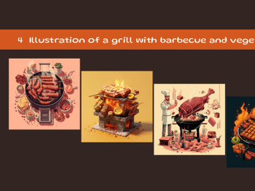 Illustration of a grill with barbecue and vegetables preview picture