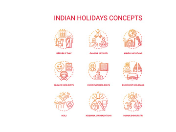 Indian holidays concept icons set preview picture