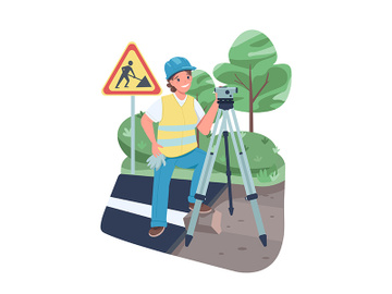 Woman land surveyor flat color vector detailed character preview picture