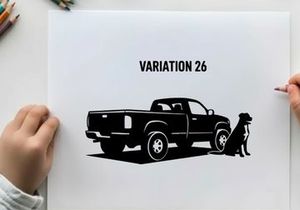Silhouette of a pickup truck and dog variation 26 design