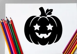 Cute Halloween Pumpkin with Jack-o'-Lantern Face and Star Eyes