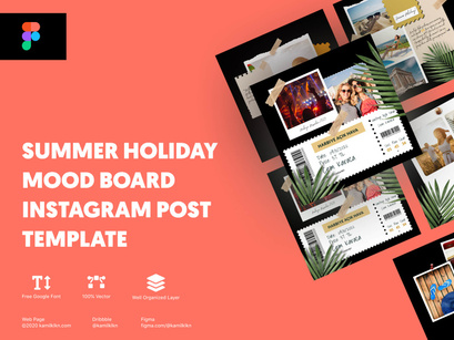 Summer Holiday Mood Board Instagram Post Template