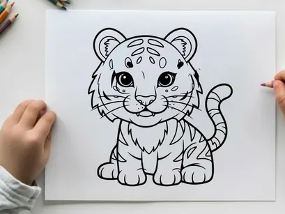Cute tiger cub sitting cartoon vector illustration flat design