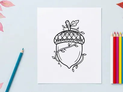 Cute girl with an acorn hat illustration. Whimsical character design for childrens books and educational materials.