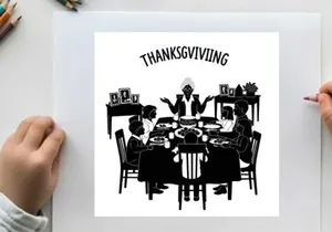Black silhouette family gathering for thanksgiving dinner